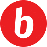 a red circle with a white letter b