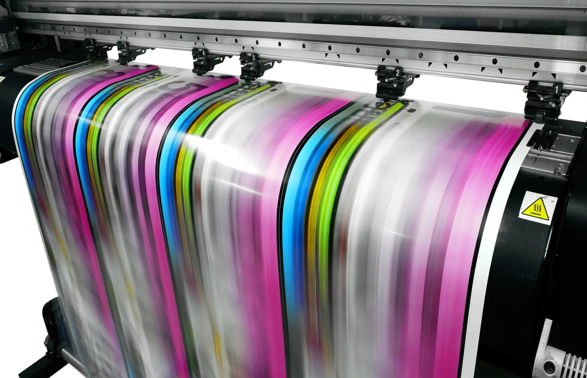 a large printer with colorful stripes