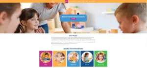 a child's website with a girl smiling