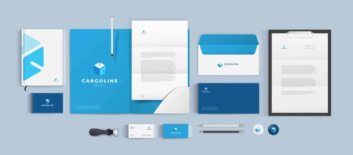 a blue and white stationery